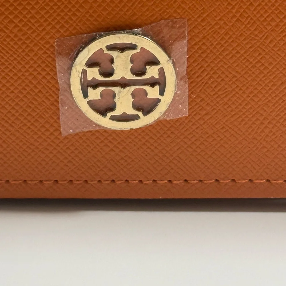 Tory Burch eyeglass case saffiano leather orange logo snap travel